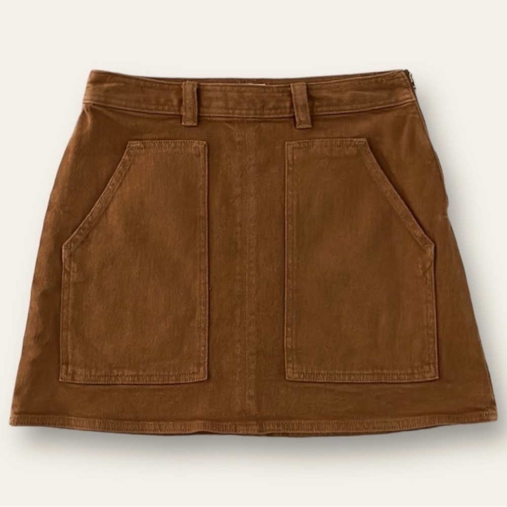 Aritzia Wilfred Free Penske A-Line Mini Skirt Denim Brown